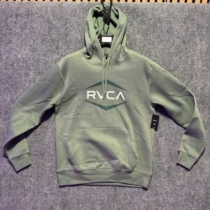 RVCA Oliver PO Hoodie‎ Mens Small Green Logo Pullover Sweatshirt Casual
